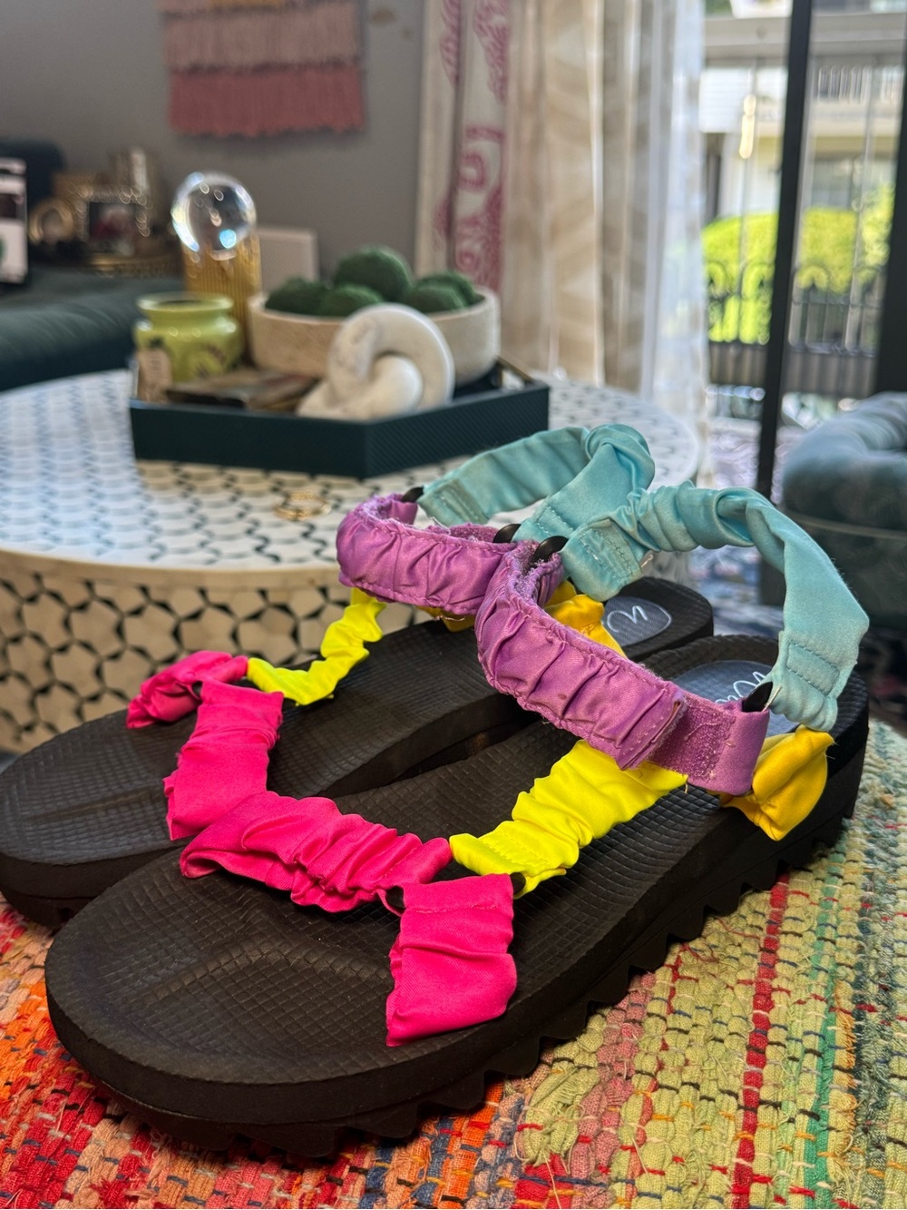 ▪️🩷💛 Wildfox Multicolor Ruched Strap Platform Sandals Neon Colors 🩵💜▪️ - Picture 6 of 6